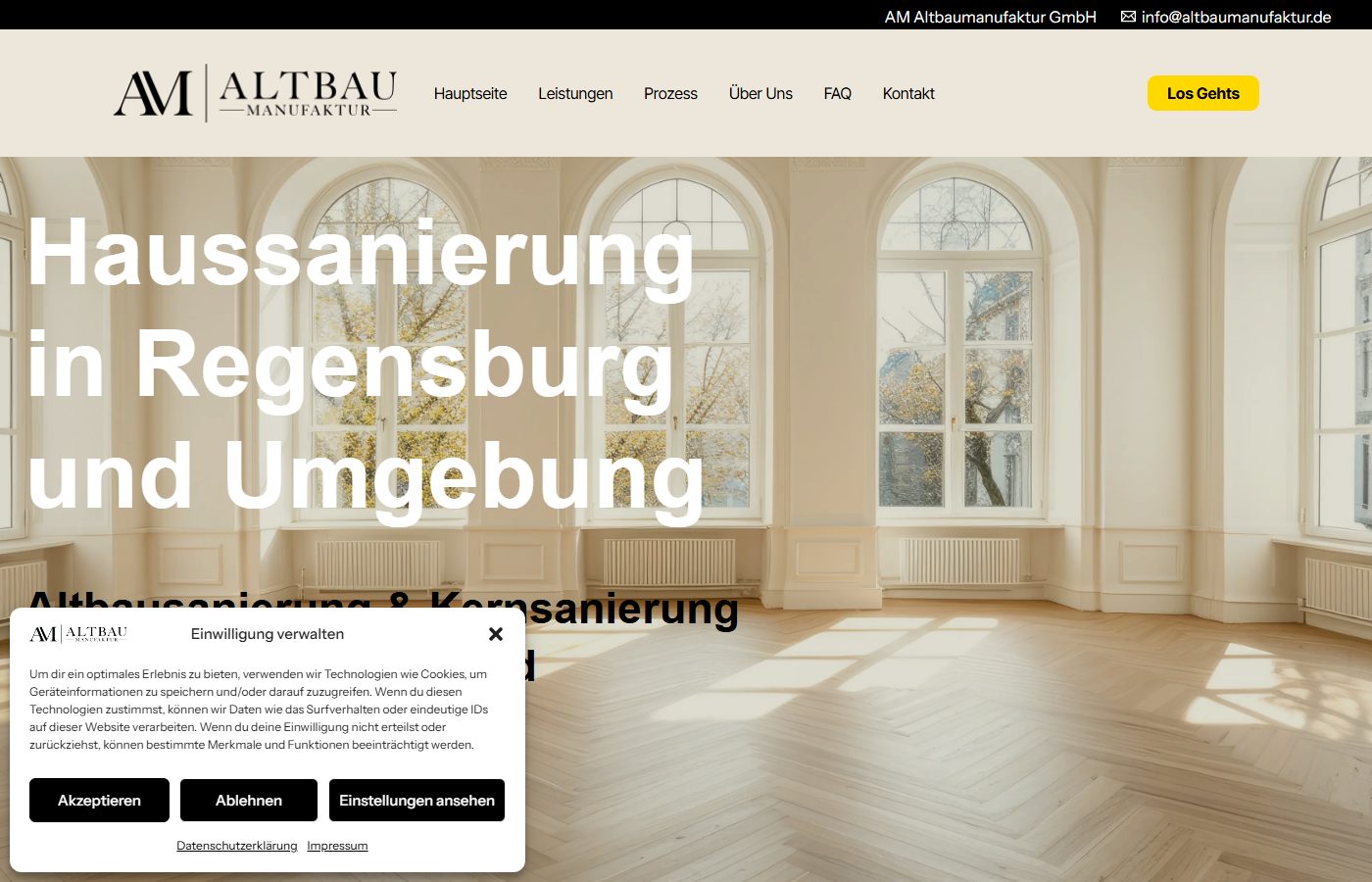 Altbaumanufaktur Website – Desktop Ansicht, gebaut von KKM Media