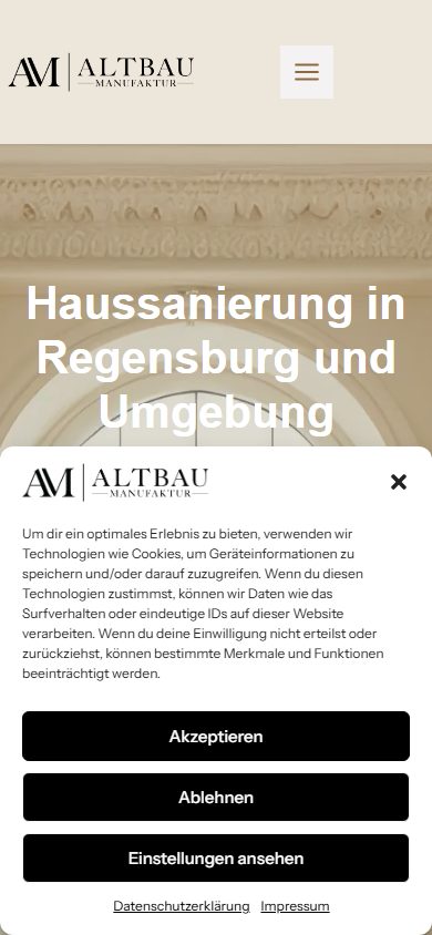 Altbaumanufaktur Website – Mobile Ansicht, gebaut von KKM Media